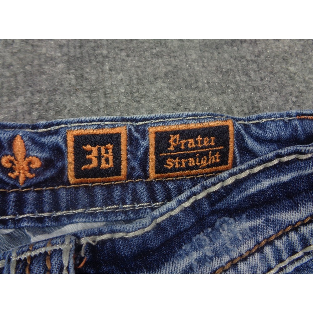 Rock Revival Jeans Mens 38 Blue Prater Straight Leg Embellished Y2K Distressed - Picture 11 of 15